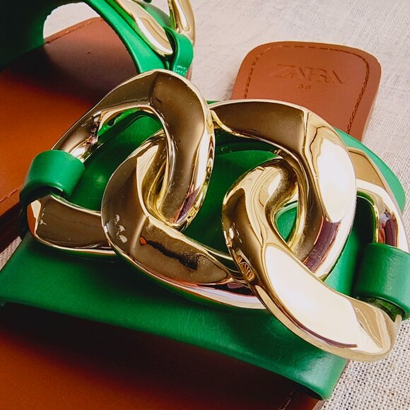 ZARA METAL CHAIN FLAT SANDAL SIZE 7.5 - Picture 10 of 16